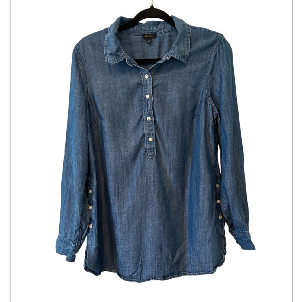 Talbots Denim Nautical Cottagecore Top With Button Detail On The Side Size M - Picture 2 of 11